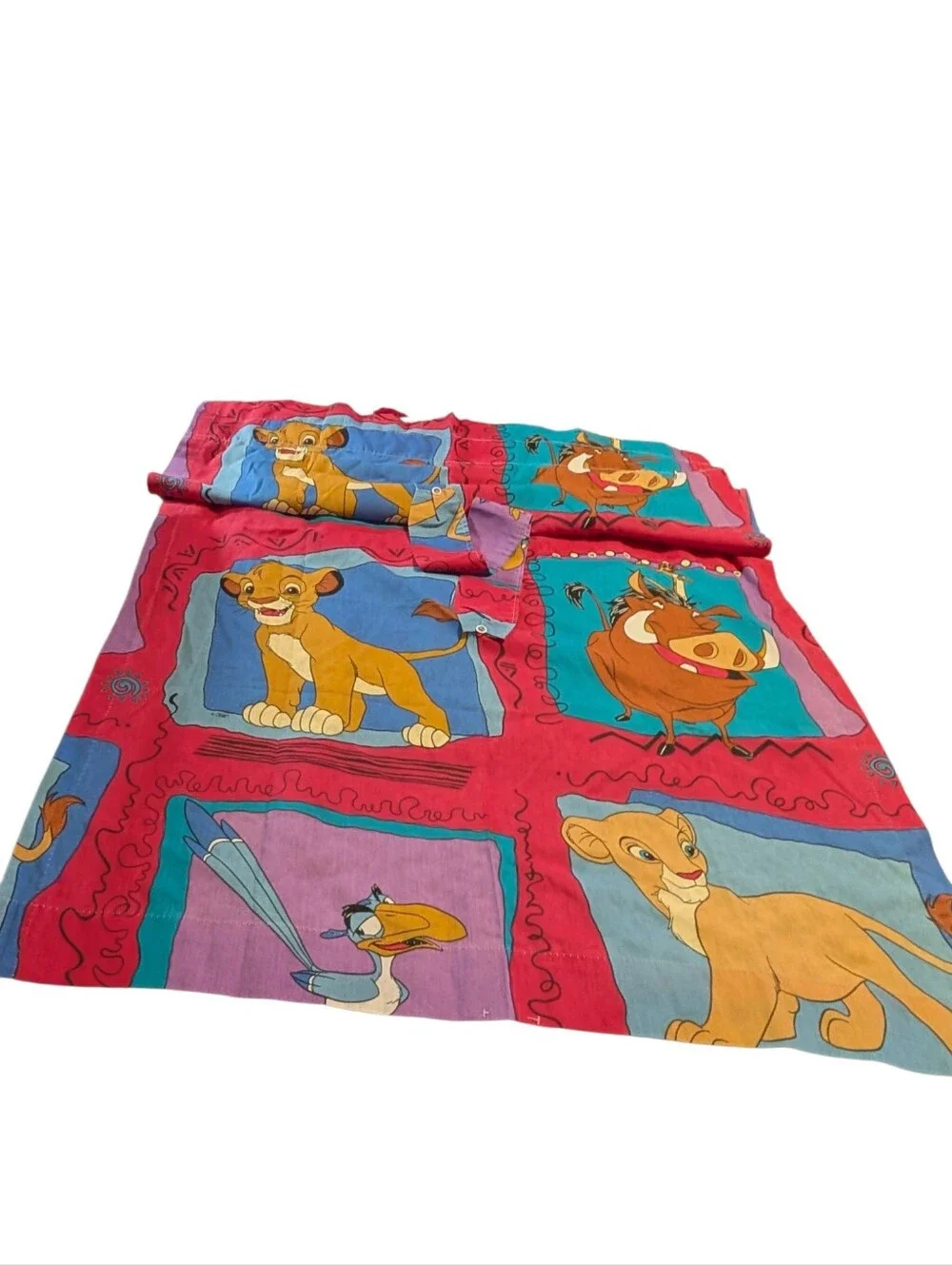Vtg Disney Lion King Single Curtain Panel & Tieback Young Simba Pumbaa 30
